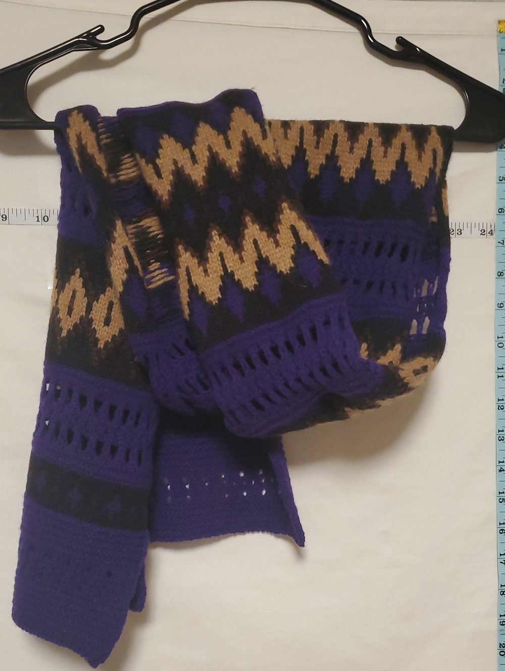 Lauren Ralph Lsuren Lambs Wool Purple Tan Knit Scarf 72in X 9in Academia Luxury